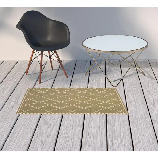 Tan Geometric Stain Resistant Indoor Outdoor Area Rug Photo 2