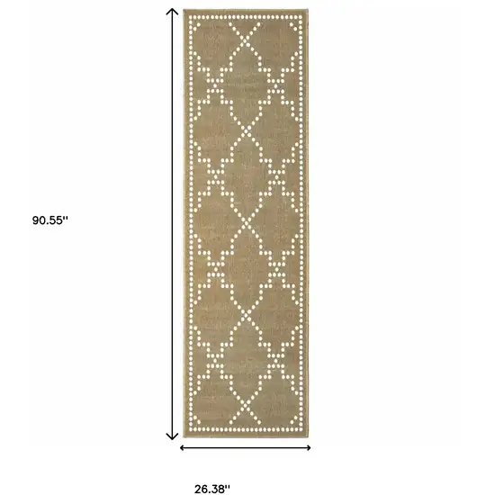 Tan Geometric Stain Resistant Indoor Outdoor Area Rug Photo 4