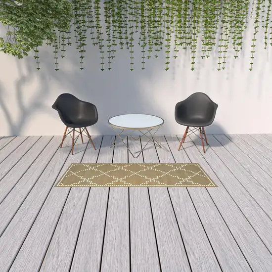 Tan Geometric Stain Resistant Indoor Outdoor Area Rug Photo 2