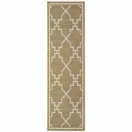 Tan Geometric Stain Resistant Indoor Outdoor Area Rug Photo 1