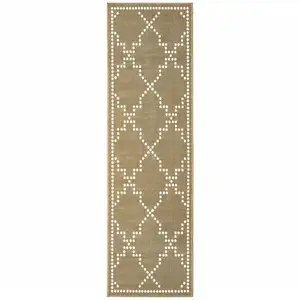 Photo of Tan Geometric Stain Resistant Indoor Outdoor Area Rug