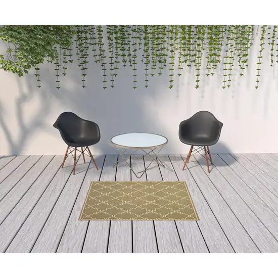 Tan Geometric Stain Resistant Indoor Outdoor Area Rug Photo 2