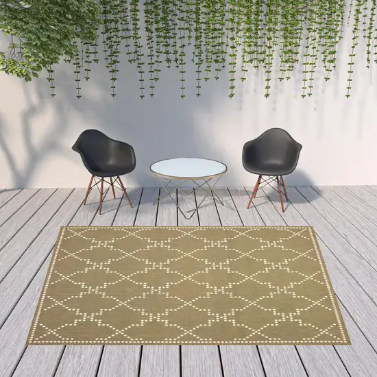 Tan Geometric Stain Resistant Indoor Outdoor Area Rug Photo 2