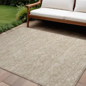 Photo of Tan Geometric Washable Non Skid Indoor Outdoor Area Rug