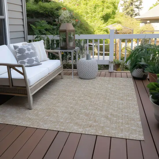 Tan Geometric Washable Non Skid Indoor Outdoor Area Rug Photo 8