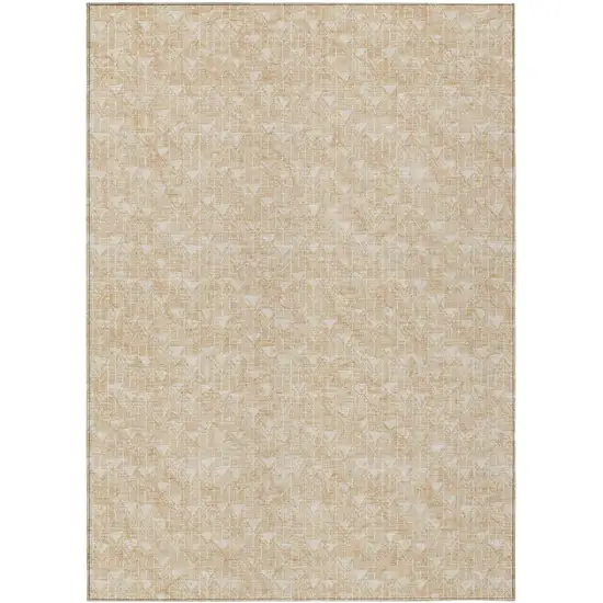 Tan Geometric Washable Non Skid Indoor Outdoor Area Rug Photo 2