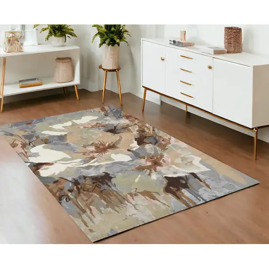 Tan and Gray Wool Floral Hand Tufted Area Rug Photo 1