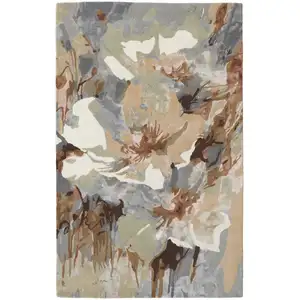 Photo of Tan Gray And Green Wool Floral Tufted Handmade Area Rug