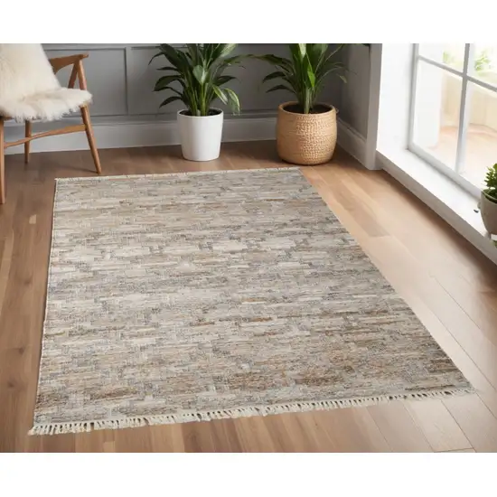 Tan and Gray Geometric Hand Woven Area Rug With Fringe Photo 1