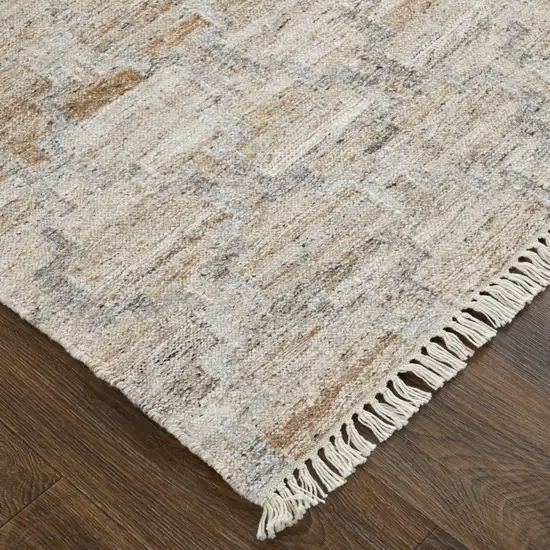 Tan Gray And Ivory Geometric Hand Woven Stain Resistant Area Rug With Fringe Photo 3