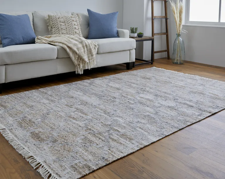 Tan Gray And Ivory Geometric Hand Woven Stain Resistant Area Rug With Fringe Photo 4