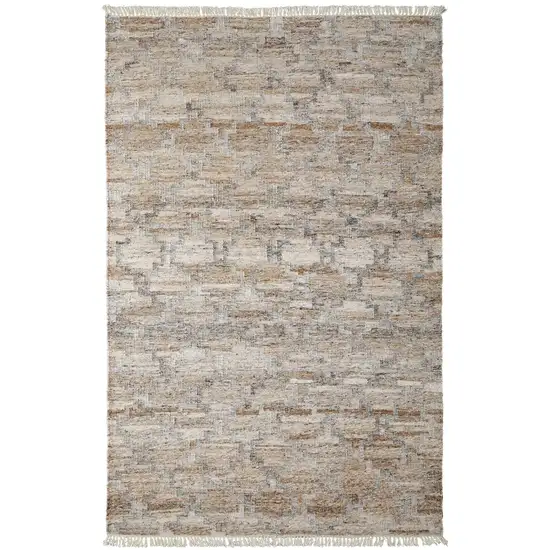 Tan Gray And Ivory Geometric Hand Woven Stain Resistant Area Rug With Fringe Photo 1