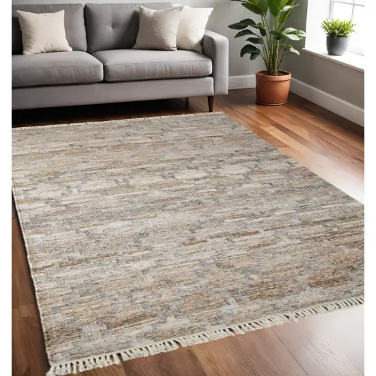 Tan and Gray Geometric Hand Woven Area Rug With Fringe Photo 1