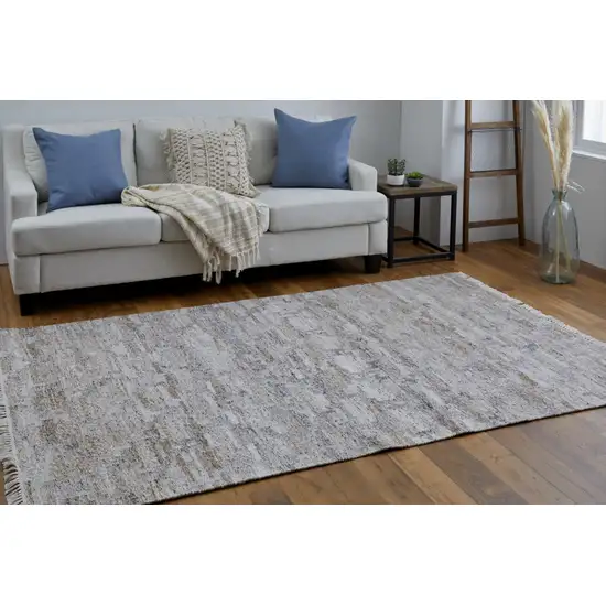 Tan Gray And Ivory Geometric Hand Woven Stain Resistant Area Rug With Fringe Photo 5