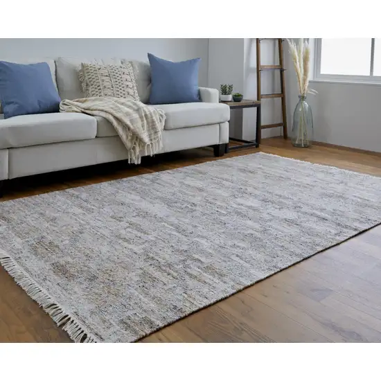 Tan Gray And Ivory Geometric Hand Woven Stain Resistant Area Rug With Fringe Photo 4