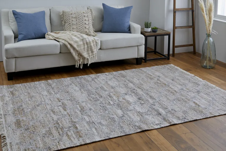 Tan Gray And Ivory Geometric Hand Woven Stain Resistant Area Rug With Fringe Photo 5