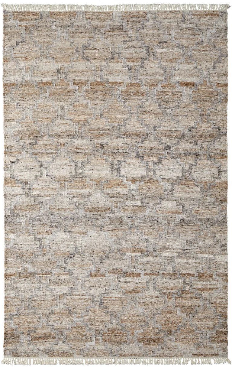 Tan Gray And Ivory Geometric Hand Woven Stain Resistant Area Rug With Fringe Photo 1