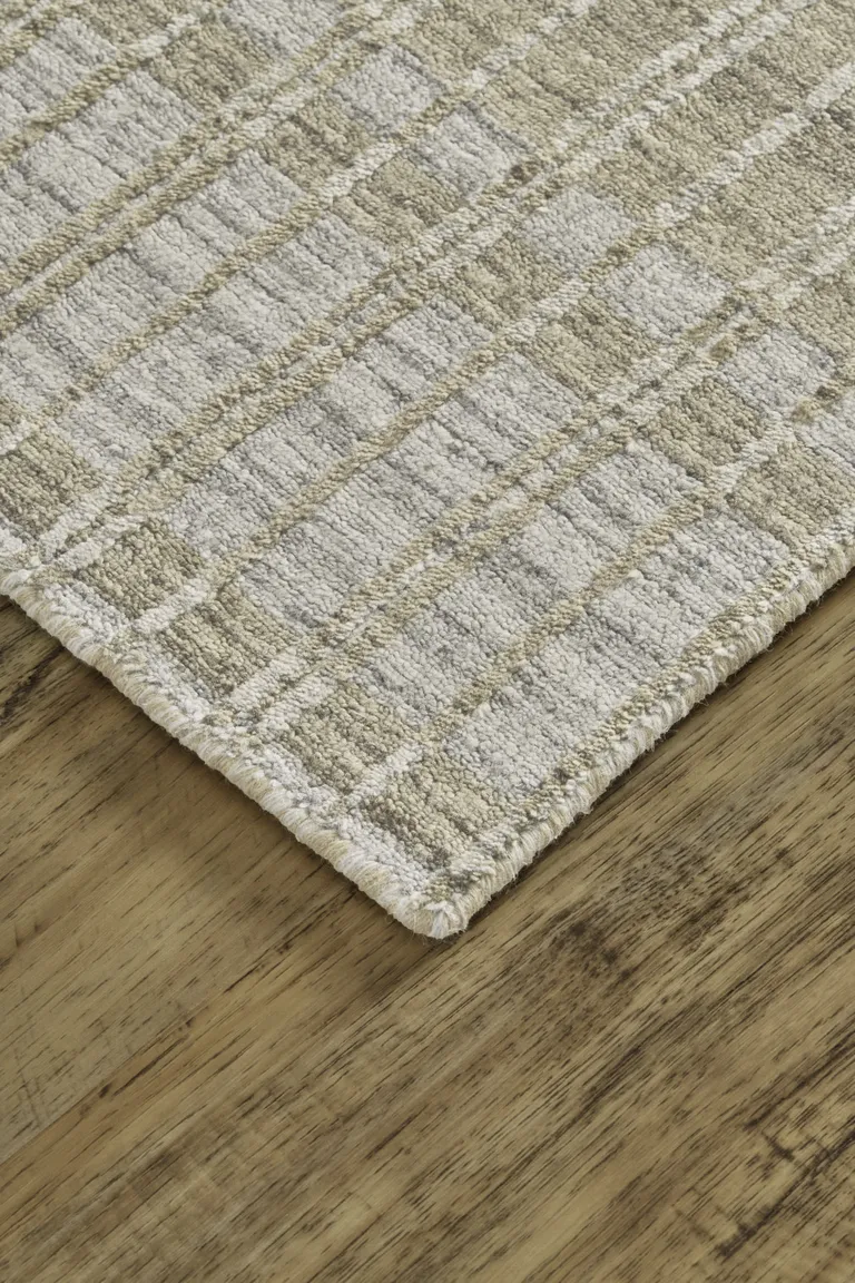 Tan Gray And Silver Striped Hand Woven Area Rug Photo 5