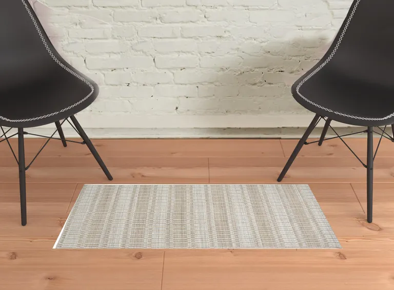 Tan Gray And Silver Striped Hand Woven Area Rug Photo 2