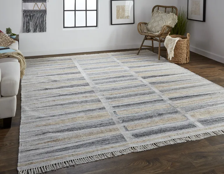 Tan Gray And Taupe Geometric Hand Woven Stain Resistant Area Rug With Fringe Photo 5