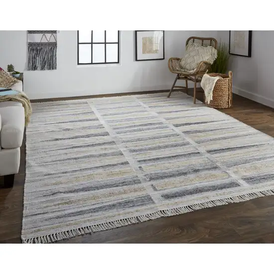 Tan Gray And Taupe Geometric Hand Woven Stain Resistant Area Rug With Fringe Photo 5