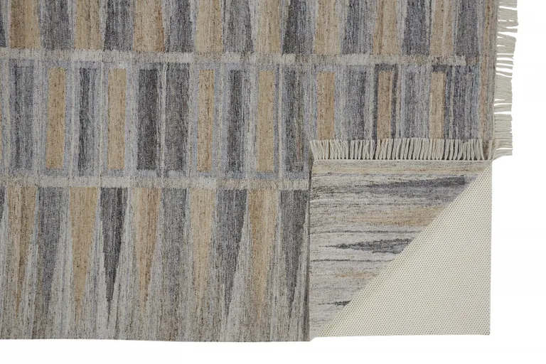 Tan Gray And Taupe Geometric Hand Woven Stain Resistant Area Rug With Fringe Photo 3