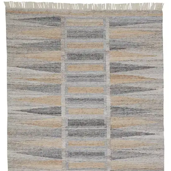 Tan Gray And Taupe Geometric Hand Woven Stain Resistant Area Rug With Fringe Photo 5