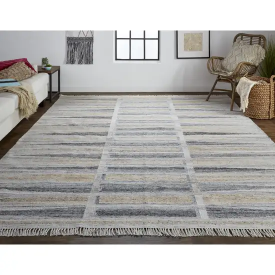 Tan Gray And Taupe Geometric Hand Woven Stain Resistant Area Rug With Fringe Photo 2