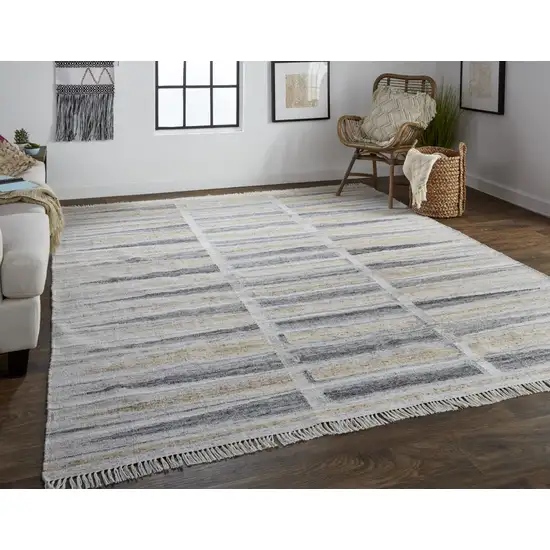 Tan Gray And Taupe Geometric Hand Woven Stain Resistant Area Rug With Fringe Photo 1