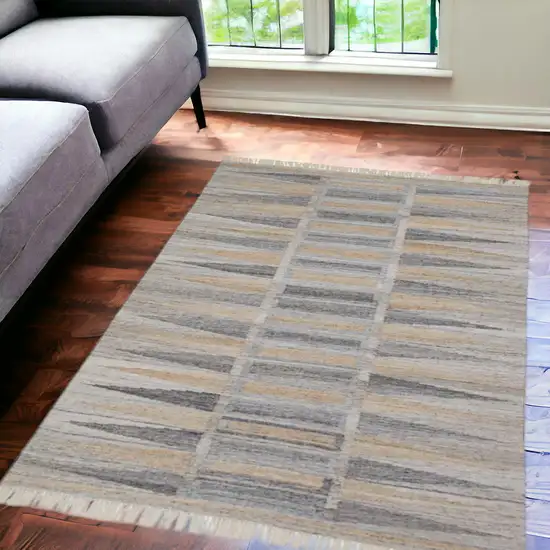 Tan Gray And Taupe Geometric Hand Woven Stain Resistant Area Rug With Fringe Photo 2