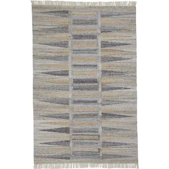 Tan Gray And Taupe Geometric Hand Woven Stain Resistant Area Rug With Fringe Photo 3