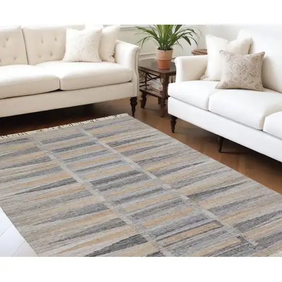 Tan Gray And Taupe Geometric Hand Woven Stain Resistant Area Rug With Fringe Photo 1