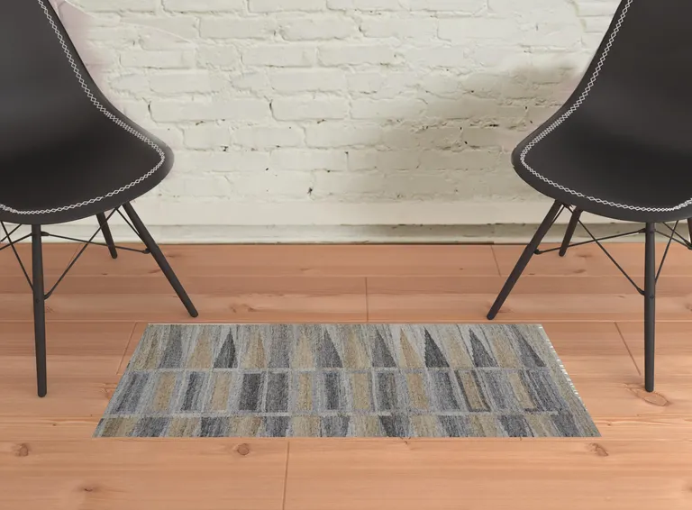 Tan Gray And Taupe Geometric Hand Woven Stain Resistant Area Rug With Fringe Photo 2