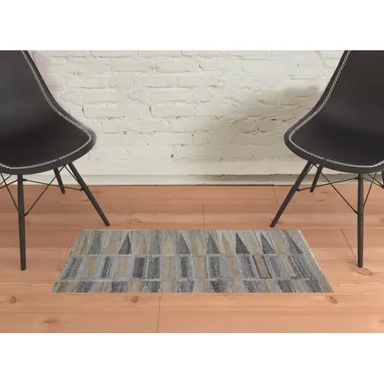 Tan Gray And Taupe Geometric Hand Woven Stain Resistant Area Rug With Fringe Photo 2