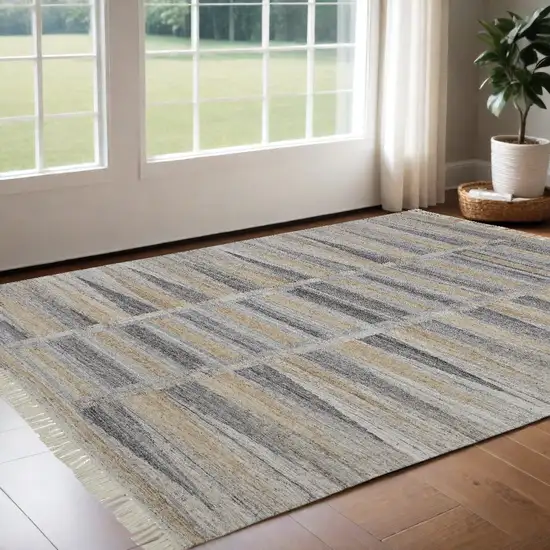 Tan Gray And Taupe Geometric Hand Woven Stain Resistant Area Rug With Fringe Photo 2