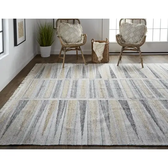 Tan Gray And Taupe Geometric Hand Woven Stain Resistant Area Rug With Fringe Photo 6