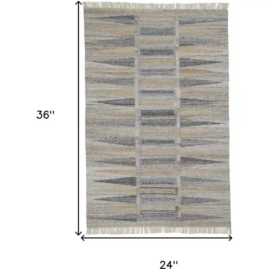 Tan Gray And Taupe Geometric Hand Woven Stain Resistant Area Rug With Fringe Photo 9