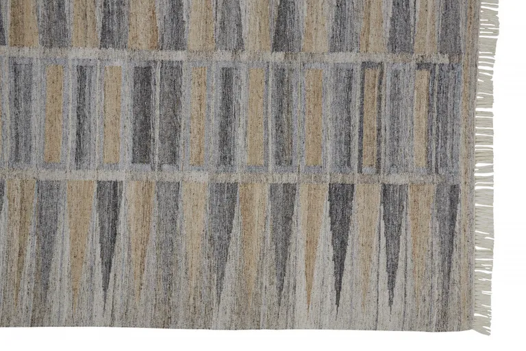 Tan Gray And Taupe Geometric Hand Woven Stain Resistant Area Rug With Fringe Photo 1