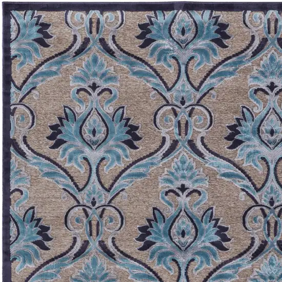 Tan Green and Taupe Floral Power Loom Area Rug Photo 5