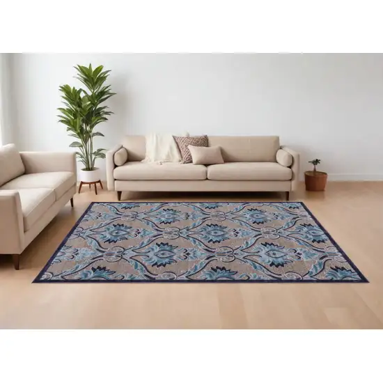 Tan Green and Taupe Floral Power Loom Area Rug Photo 1