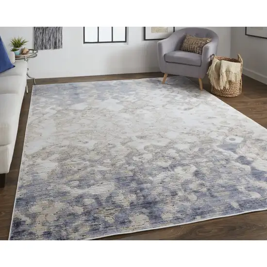 Tan Ivory And Blue Abstract Power Loom Distressed Area Rug Photo 6