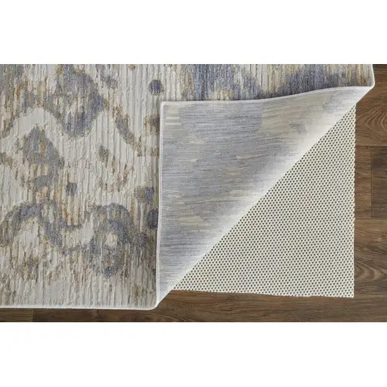 Tan Ivory And Blue Abstract Power Loom Distressed Area Rug Photo 3