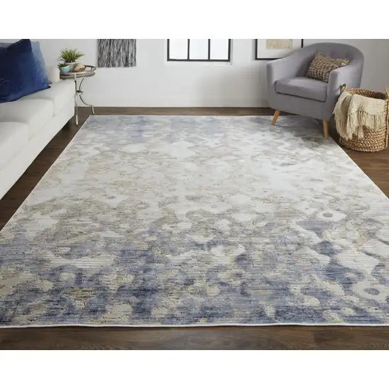 Tan Ivory And Blue Abstract Power Loom Distressed Area Rug Photo 5