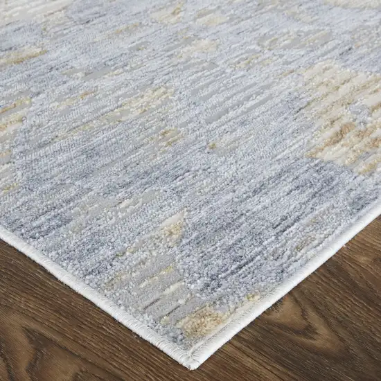 Tan Ivory And Blue Abstract Power Loom Distressed Area Rug Photo 8