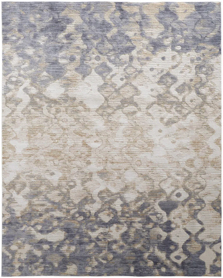 Tan Ivory And Blue Abstract Power Loom Distressed Area Rug Photo 1