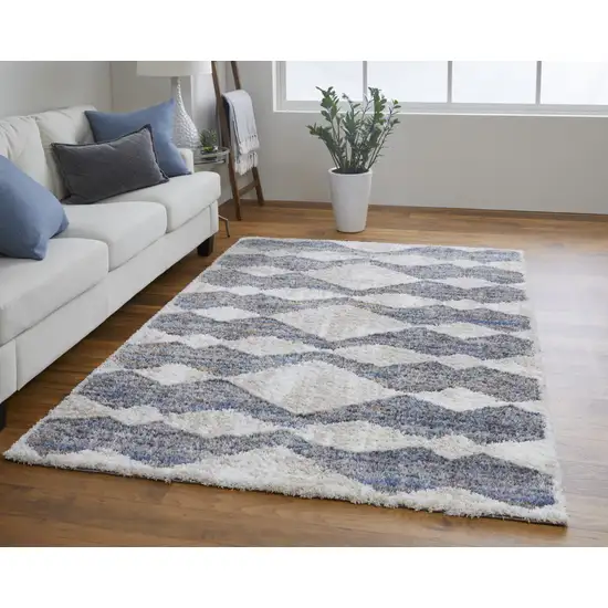 Tan Ivory And Blue Chevron Power Loom Stain Resistant Area Rug Photo 3