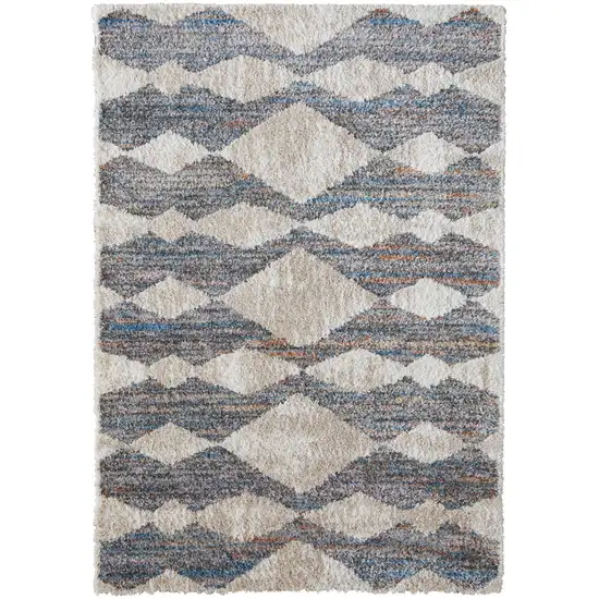 Tan Ivory And Blue Chevron Power Loom Stain Resistant Area Rug Photo 1