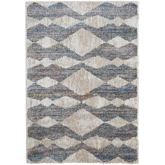 Tan Ivory And Blue Chevron Power Loom Stain Resistant Area Rug Photo 2