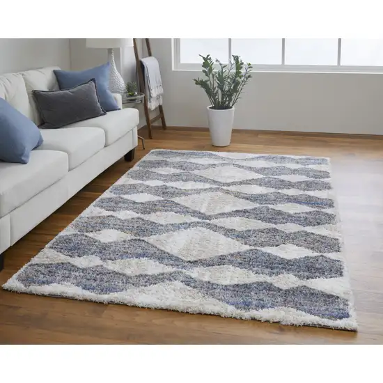 Tan Ivory And Blue Chevron Power Loom Stain Resistant Area Rug Photo 6