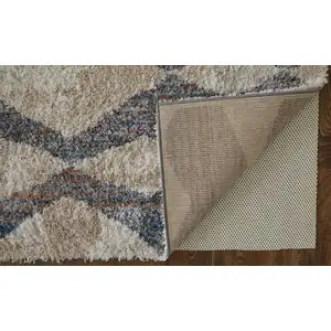 Photo of Tan Ivory And Blue Chevron Power Loom Stain Resistant Area Rug